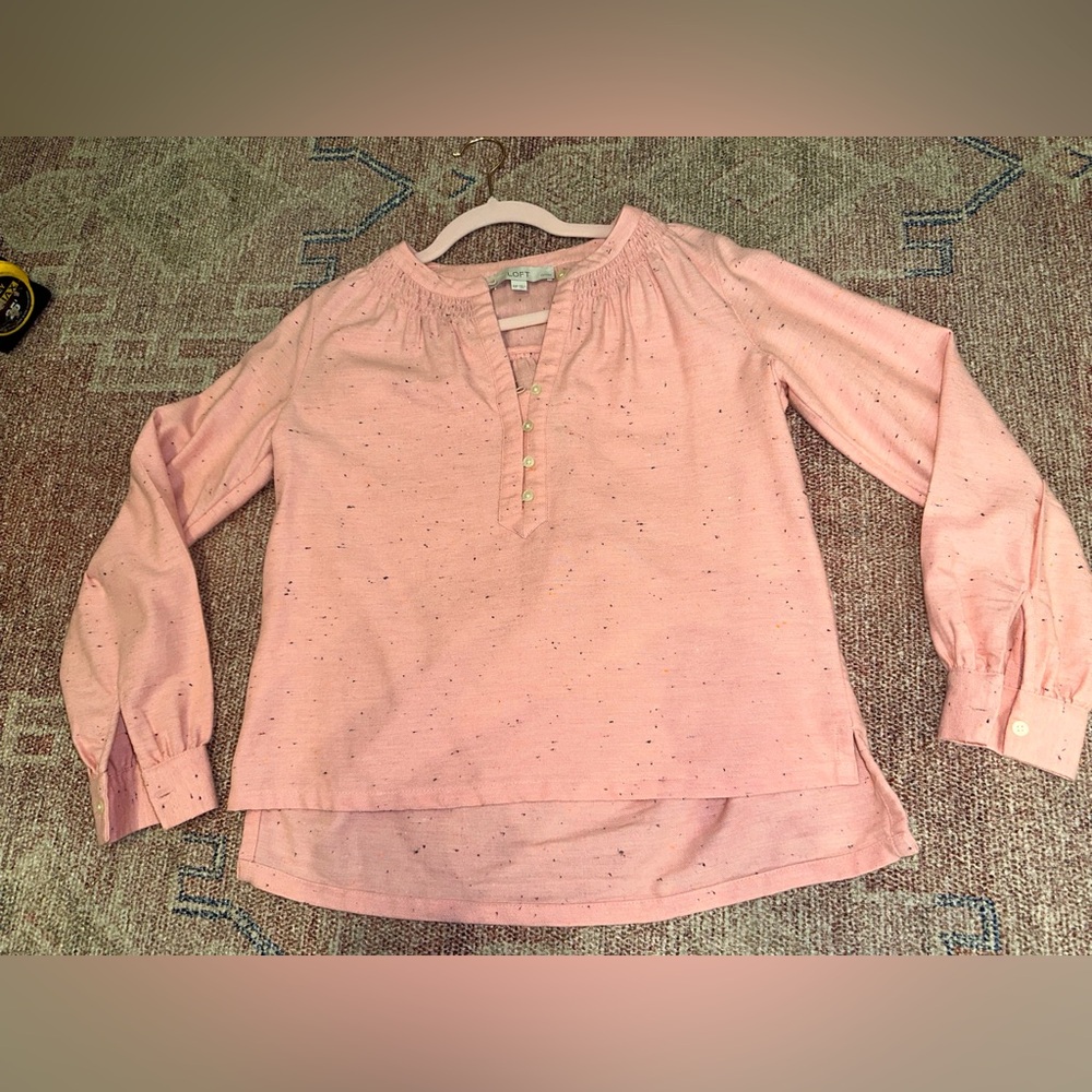 Loft long sleeve peasant top tunic heathered pink size XSpetite